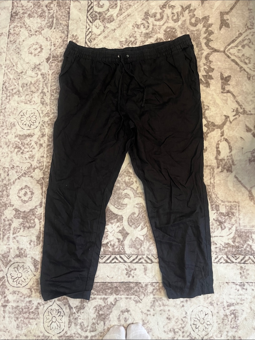 H&M Black Elastic-Waist Women's Linen Pants